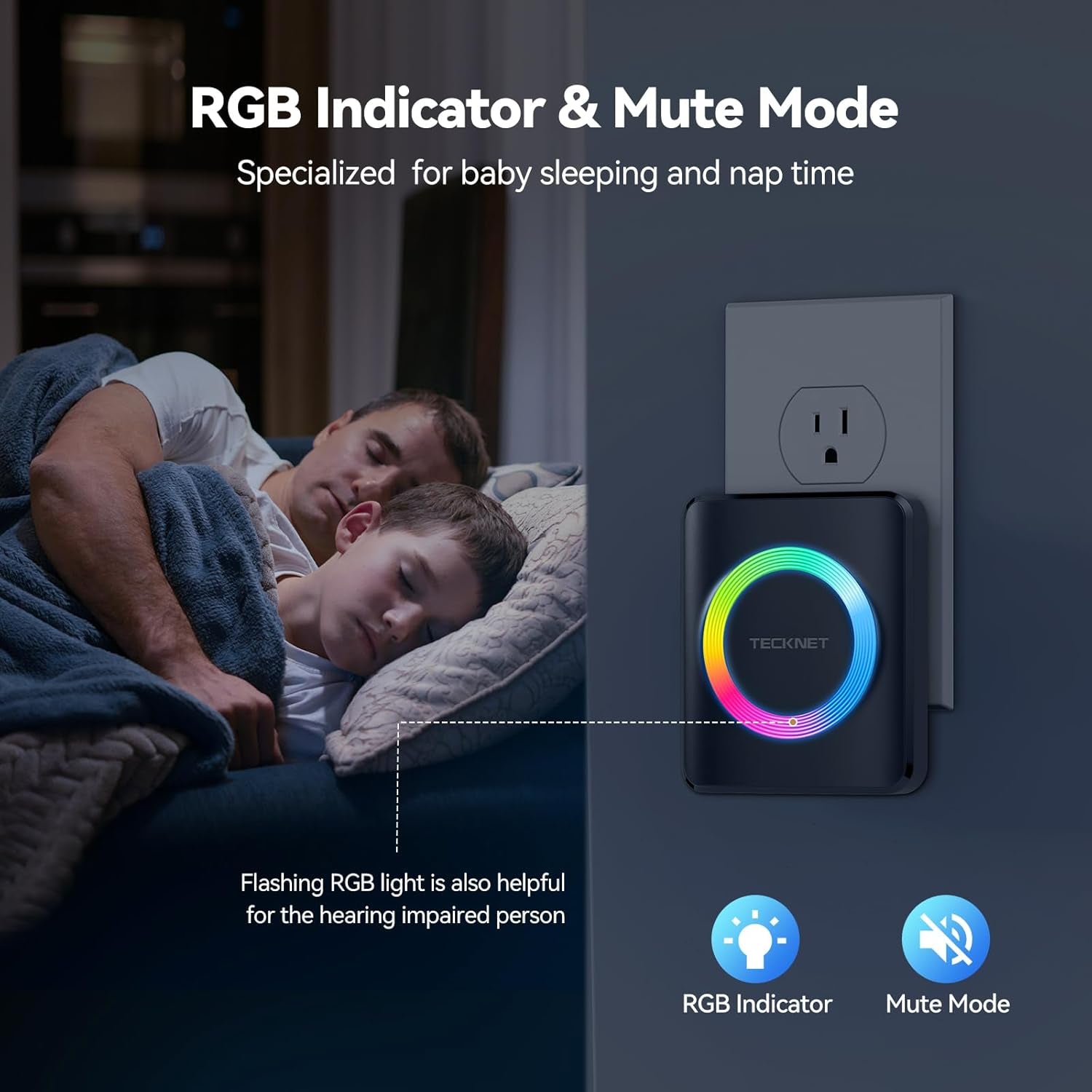 Wireless Doorbell, Door Bell 0-120Db, 1300 Ft Wireless Range, IP65 Waterproof Classroom Doorbells, 60 Chimes & 5 Volume Levels, RGB Light for Home Kid Room Office Hearing Impaired, Black
